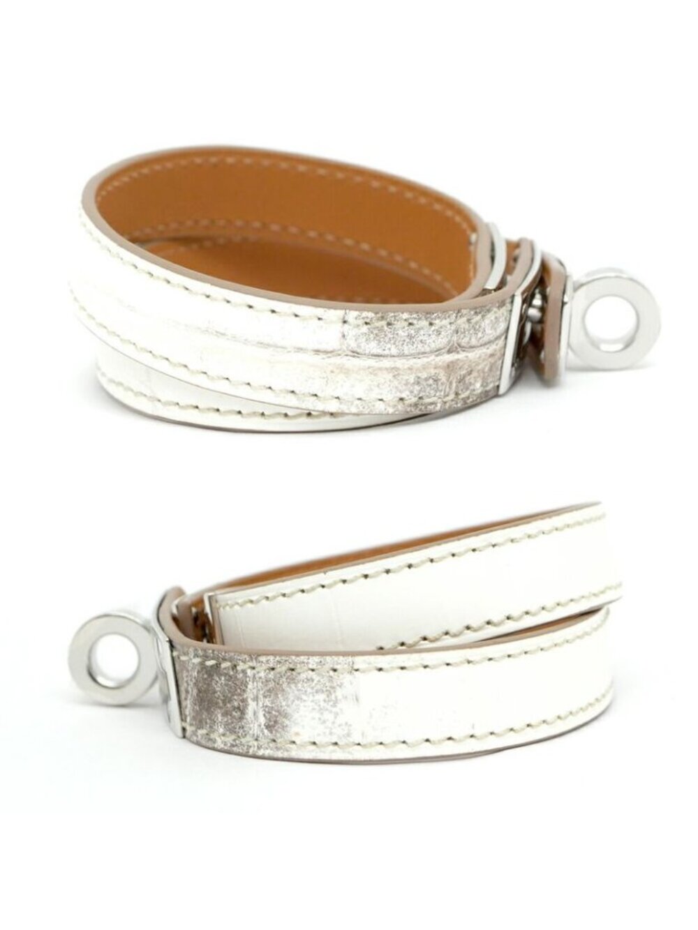 Hermes Leather Bracelet Kelly Double Tour Himalaya Silver Hardware - Picture 4 of 11